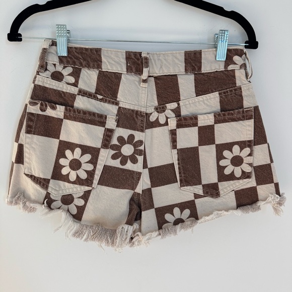 PACSUN Eco Flower Checkerboard High Waisted Denim Festival Shorts Size 26 - Picture 5 of 8